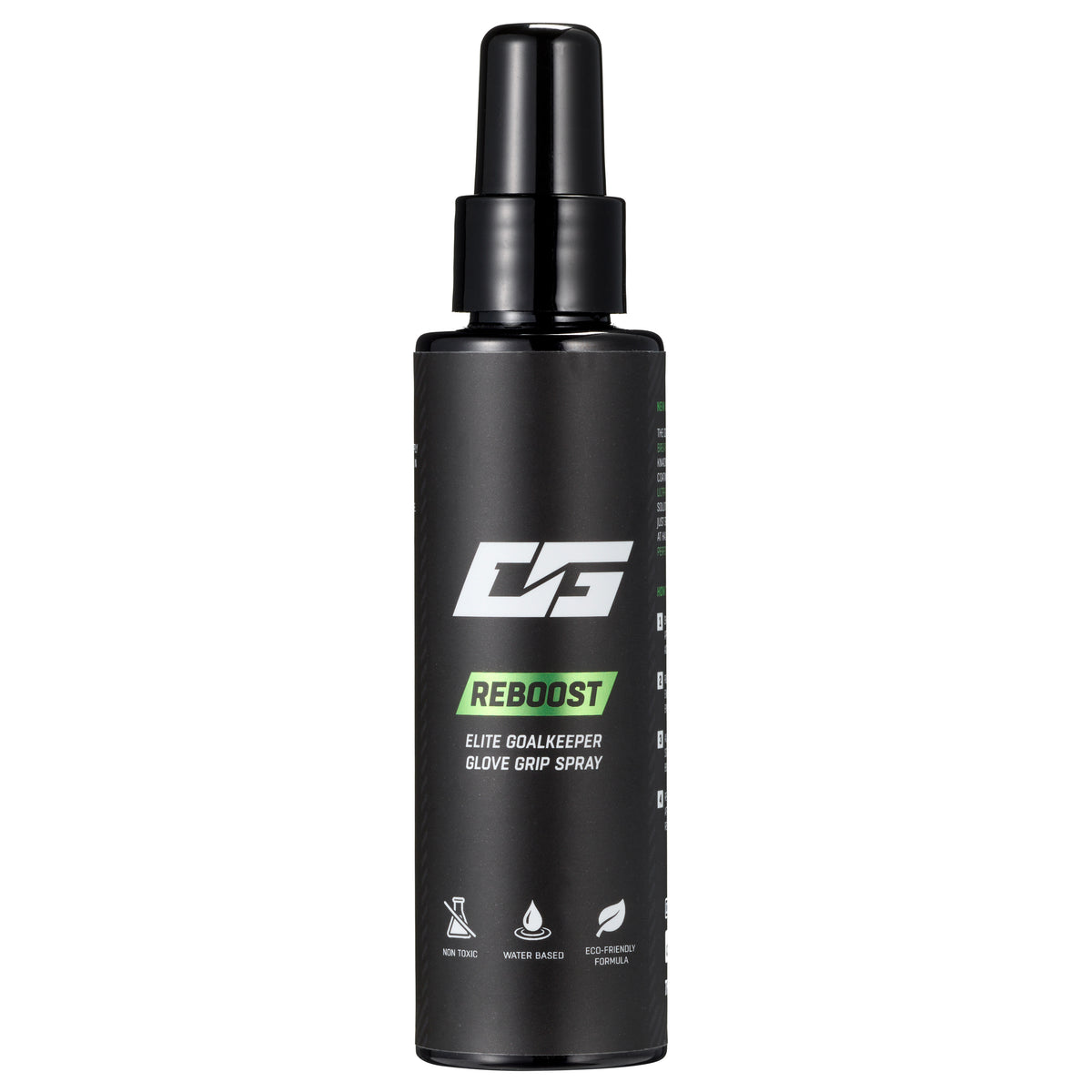 Helppokäyttöinen REBOOST GRIP SPRAY jalkapallokentille lisäämään pitoa hanskoihin ja parantamaan maalivahdin suoritusta.