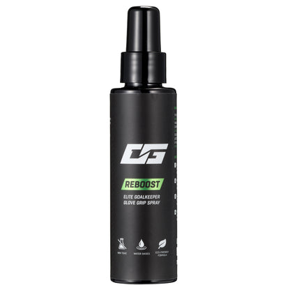 Helppokäyttöinen REBOOST GRIP SPRAY jalkapallokentille lisäämään pitoa hanskoihin ja parantamaan maalivahdin suoritusta.
